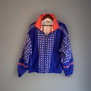 Vtg 90s FILA Windbreaker Jacket Women's M Bandanna Blue‎ Logo Ladcore Colorblock